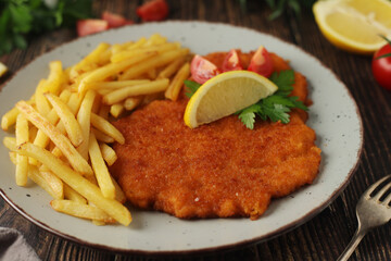 A Viennese schizel with french fries