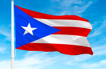 Fototapeta premium Flagpole with the flag of Puerto Rico 3D Rendering
