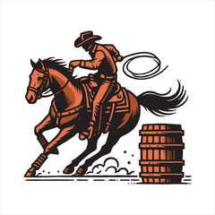 vector illustration of a Cowgirl and a cowboy riding a horse in the barrel competition 