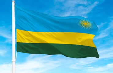 Flagpole with the flag of Rwanda 3D Rendering