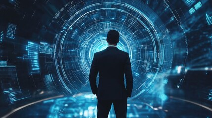 The Digital Frontier, A Businessman Gazes into the Future of Technology