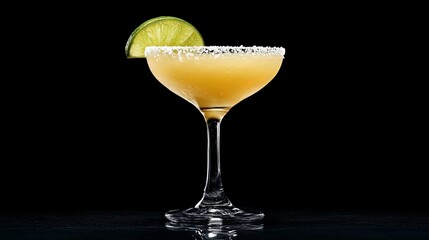Refreshing Citrus Margarita With Lime Slice and Salted Rim