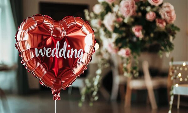 red wedding heart balloon on festive background animation