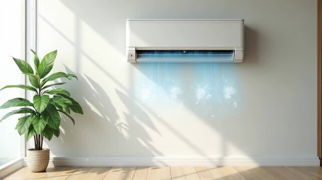 Air conditioning unit running cool air in a modern living room
