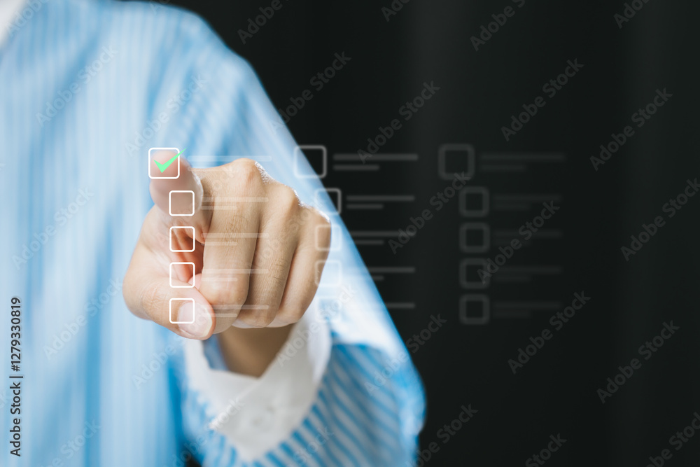 Aufkleber person interacting with digital checkboxes on a virtual interface