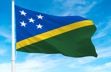 Flagpole with the flag of Solomon Islands 3D Rendering