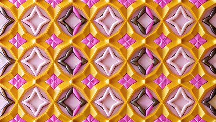 Seamless geometric pattern with 3d metallic gold a