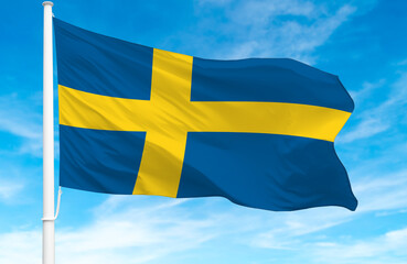 Flagpole with the flag of Sweden 3D Rendering