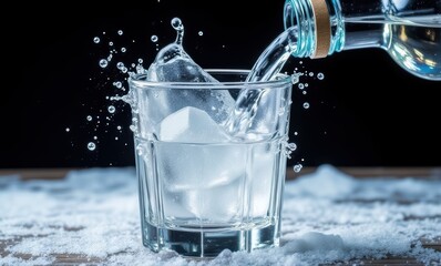 Refreshing drink with ice and bubbles