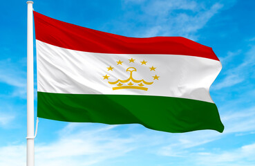 Flagpole with the flag of Tajikistan 3D Rendering