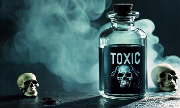 glass bottle with black toxic liquid animation