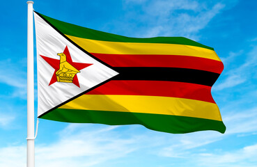 Flagpole with the flag of Zimbabwe 3D Rendering