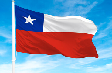 Flagpole with the flag of Chile 3D Rendering