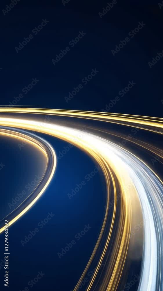 Poster a dynamic, abstract representation of light trails on a dark background, symbolizing speed and movem