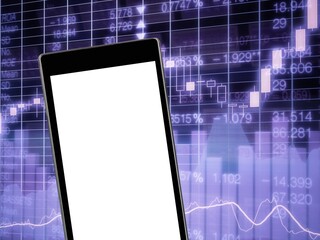 Modern smartphone with blank screen and stock market chart