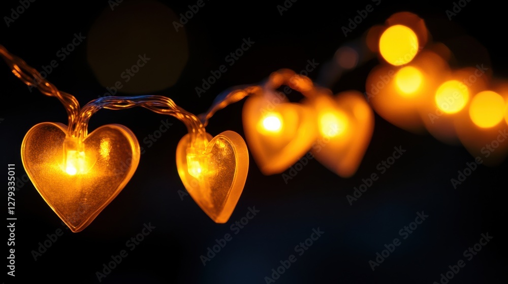 Poster romantic heart shaped string lights with warm soft glow