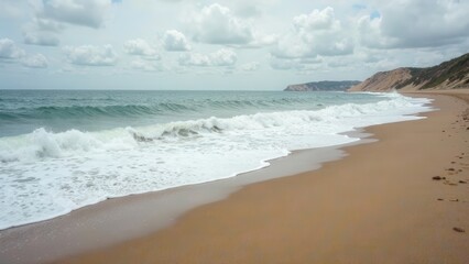 Sandy beach close-up on sea, ocean. Landscape 