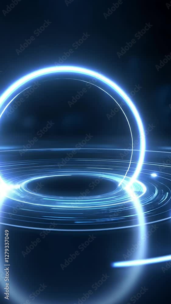 Poster a mesmerizing digital visualization featuring luminous, circular patterns on a dark background. idea