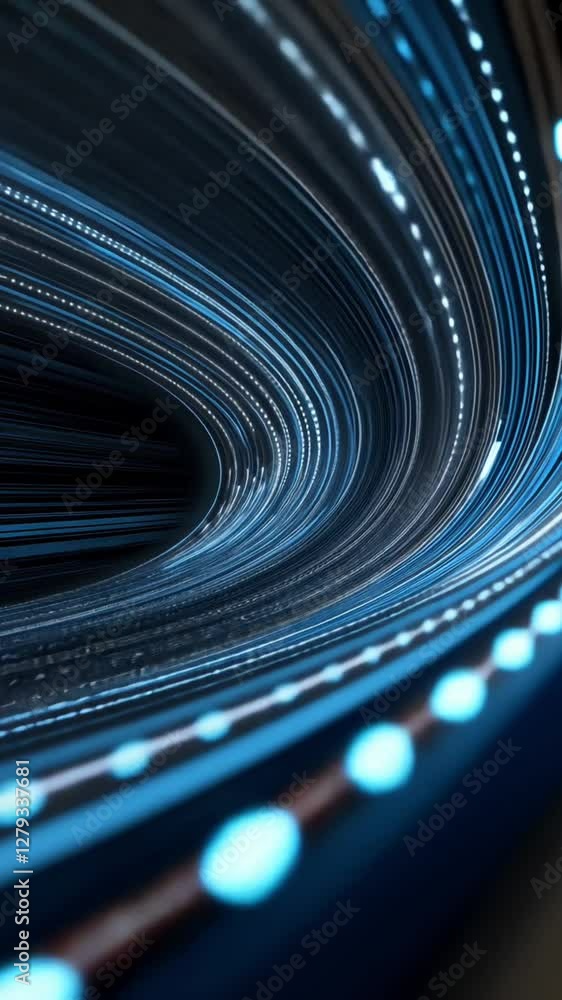 Poster an abstract image showcasing dynamic blue light trails twisting and turning, conveying a sense of sp
