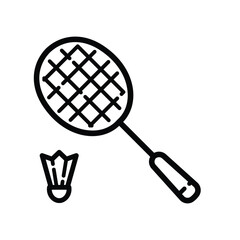 Badminton Racket Shuttlecock Outline Icon Isolated On White Background