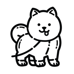 Cute Fluffy Dog Outline Icon Isolated On White Background