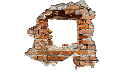 Hole in a broken brown brick isolated on white or transparent background.png