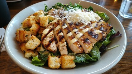 Grilled Chicken Salad with Croutons and Parmesan Cheese Dressing