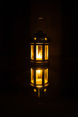 Old lantern in the night. Simple minimal Ramadan concept. 