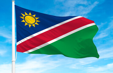 Flagpole with the flag of Namibia 3D Rendering