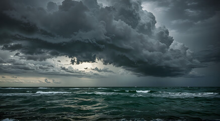 Obraz premium Dramatic stormy clouds over dark ocean waves