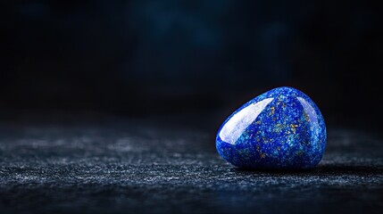 A beautiful blue gemstone resting on a dark surface, showcasing its unique sparkle and color.