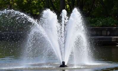 Elegant fountain spraying in the sunlight