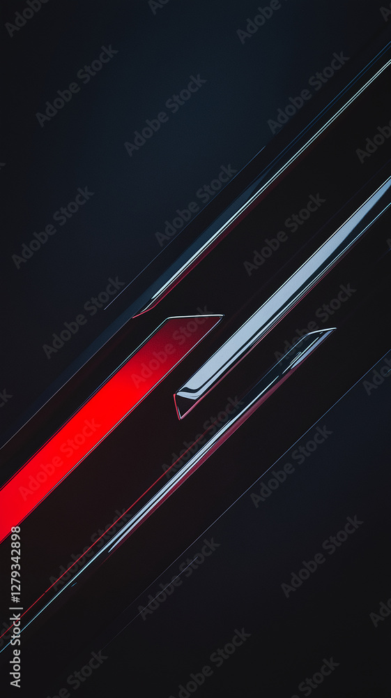 Poster a dark minimalist background with sleek red and silver diagonal lines on a black surface, creating a