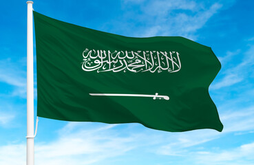 Flagpole with the flag of Saudi Arabia 3D Rendering