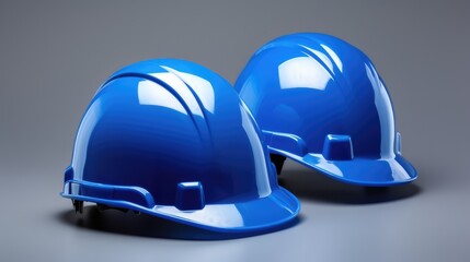 2 blue clean protective helmet side view on a gray background. mockup