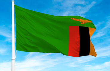 Flagpole with the flag of Zambia 3D Rendering