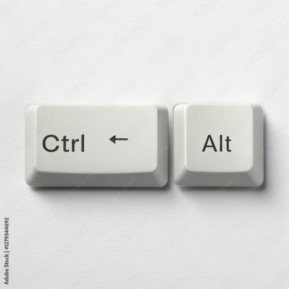 Poster a detailed close-up of the ctrl and alt keys on a keyboard, representing essential digital commands,