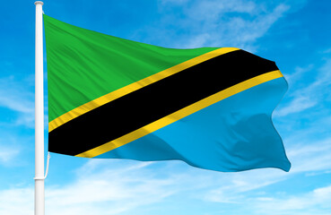 Flagpole with the flag of Tanzania 3D Rendering