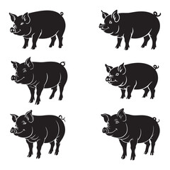 Cute Pig Illustrations – Minimalist Black Silhouette Design