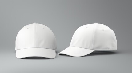 white cap front and side view isolated on gray background. mockup