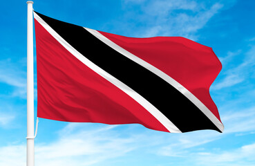 Flagpole with the flag of Trinidad and Tobago 3D Rendering