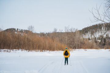 A person is actively engaging in crosscountry skiing across a snowy landscape, enjoying the beauty...