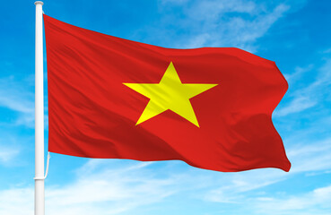 Flagpole with the flag of Vietnam 3D Rendering