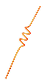 Orange plastic curly cocktail straw
