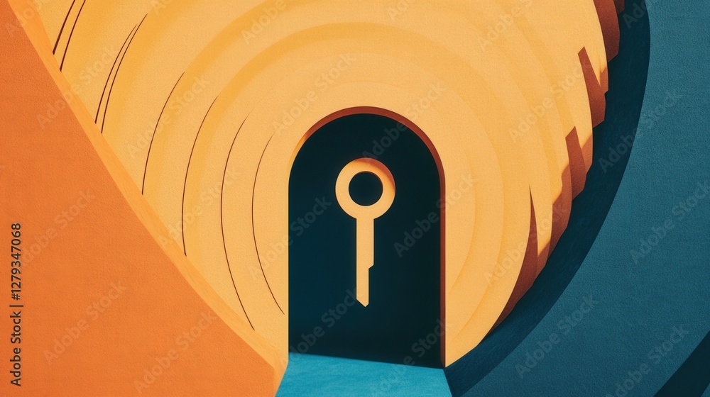 Poster abstract representation of a keyhole in vibrant colors symbolizing access and opportunity