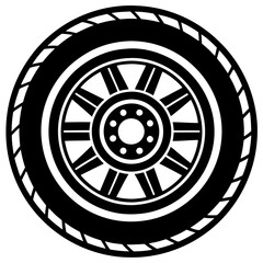 Obraz premium truck wheel black silhouette vector, Simple silhouette Design vector icon with white background. Tire Vector, Sport car wheel 