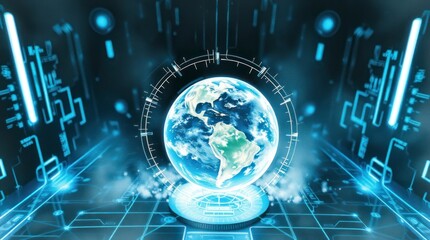 Global Network Technology Hologram Earth Image