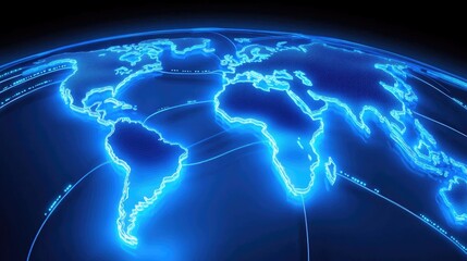 Glowing Digital World Map, Global Network & Connectivity