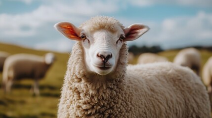 Obraz premium Ein neugieriges Schaf auf einer grünen Weide