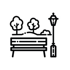 City Park Bench Outline Icon Isolated On White Background